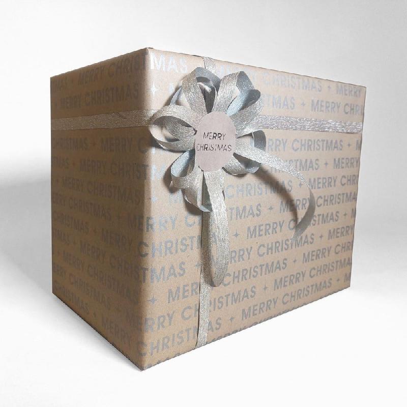 Papier cadeau kraft Merry Christmas argent métal 0,70x50m_0