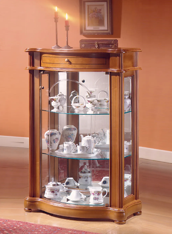 Petite vitrine murale en bois et verre DV12VA - finition merisier - 65 x 35 x 97 cm - 2 tablettes réglables et fond miroir_0