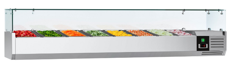 Saladette réfrigérée à poser 8 bacs gn 1/4 - vitrine à ingrédients de 180 cm_0