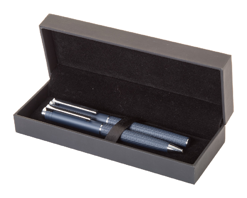 Set de stylos - Parure stylo à bille et roller en aluminium avec corps texturé - Boîte cadeau noire_0