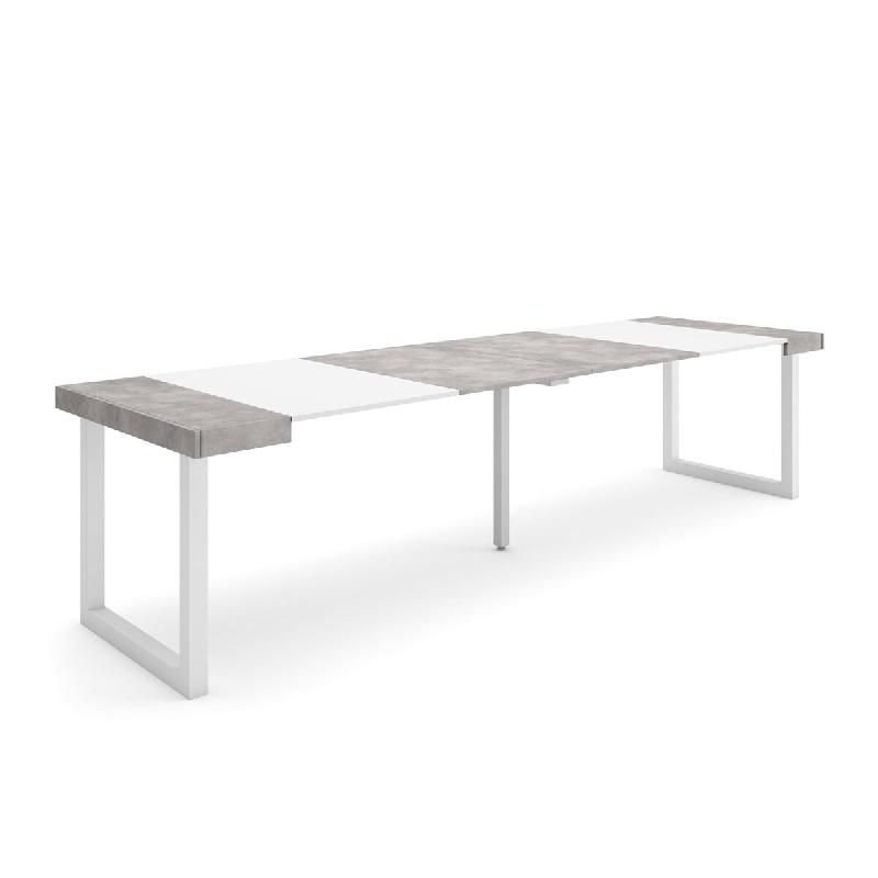 SKRAUT HOME Table console extensible, 300, Pour 14 personnes, Pieds bois massif, Ciment - gris Bois manufacturé 386_21_0