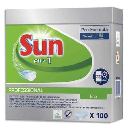 Sun - Boîte de 100 tablettes lave-vaisselle éco-labellisées tout en un - Fonctions sel et liquide de rinçage_0