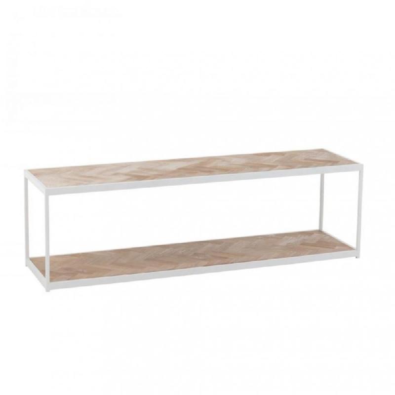 Table basse MOUNIE - motifs chevrons naturel clair - pieds métal blanc - style industriel_0