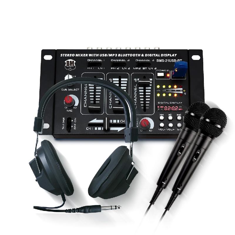 Table de mixage dj sono bluetooth BM SONIC bms-21usb-bt 4 voies, 1 phono/line, 1 phono/usb, 1 cd, casque, micros inclus - 3666638039576_0