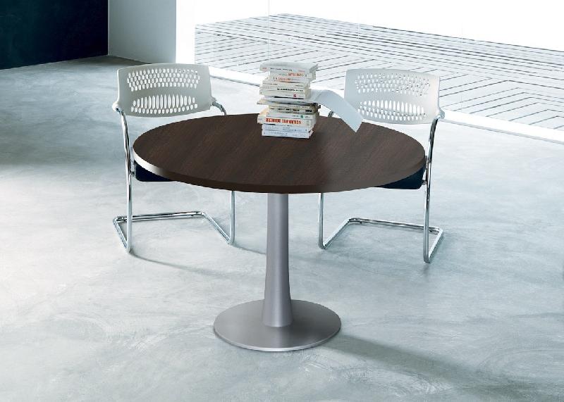 Table de réunion ronde Idea, pied central - Quadrifoglio. - Argent Ral 9006, 100, Noyer canaletto_0