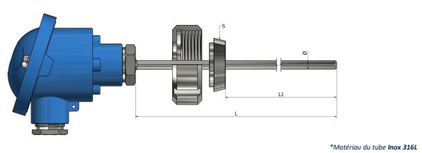 Thermocouple avec tête de raccordement - Montage sanitaire disque DIN 11851 (à visser) - TH32 - Types variés et options personnalisables_0