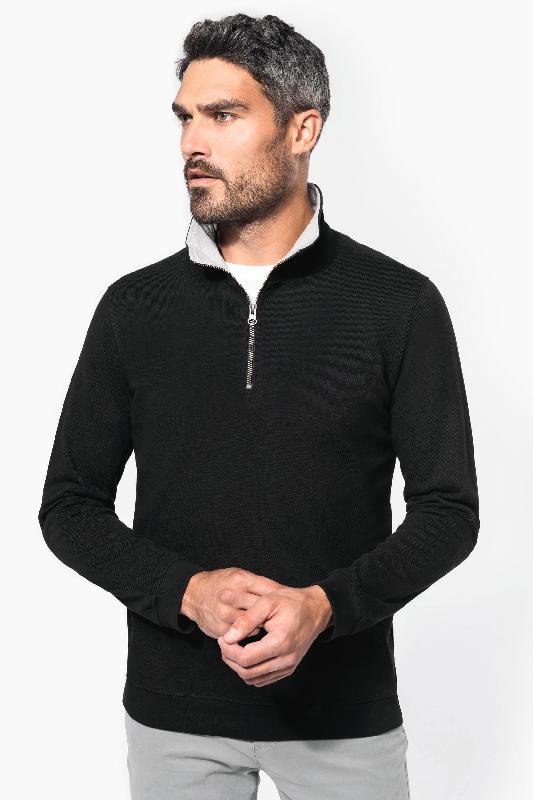 Trucker - Sweat-shirt piqué col zippé homme Kariban - Réf: K206, 80% coton, intérieur col contrasté_0