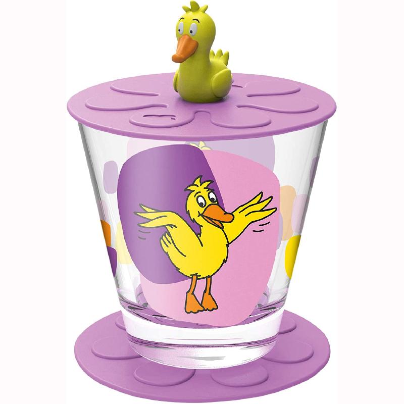 VERRE POUR ENFANT AVEC COUVERCLE 21,5CL - MOTIF CANARD - LOT DE 3 - LEONARDO - BAMBINI