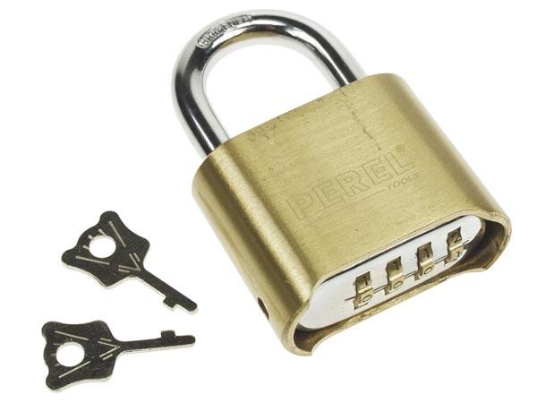 Cadenas à combinaison 50mm Perel SLKC50 - Laiton massif et anse en acier chromé_0