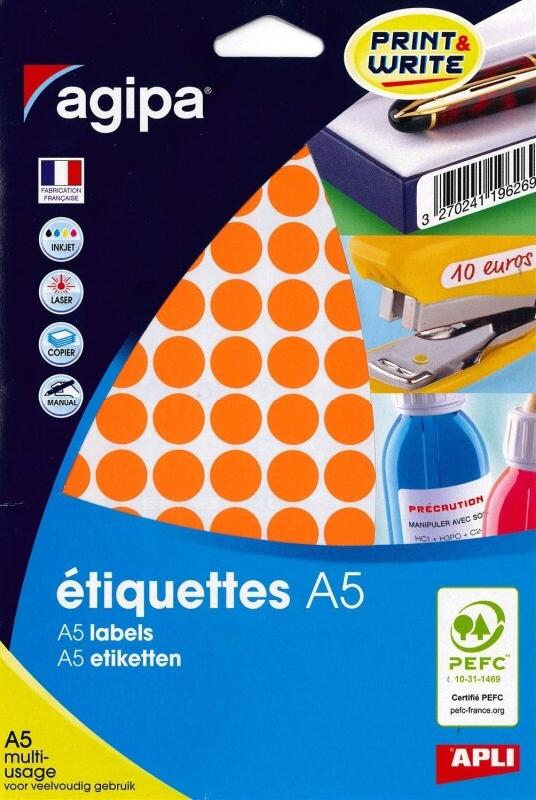 960 pastilles adhésives orange, diamètre 15 mm (10 feuilles A5 / cdt) - 3270241143157_0