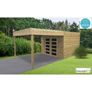 Abri de jardin en bois avec avancée - sans plancher - s8743-1 - 8,01m² surface utile_0