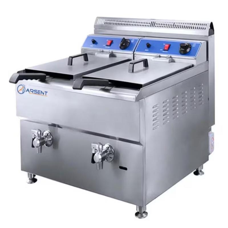 Arsent – Friteuse à gaz avec robinet de vidange de 17 + 17 litres, dimensions 680 × 670 × 650 mm, équipée d’un thermostat EGO. - inox GFC29F_0