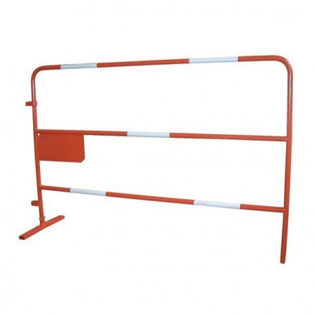 Barrière de chantier - 1m de hauteur - 1,5m de longueur - Plaque soudée - Peinture époxy - Tube Ø 25 mm rouge avec adhésifs blancs_0