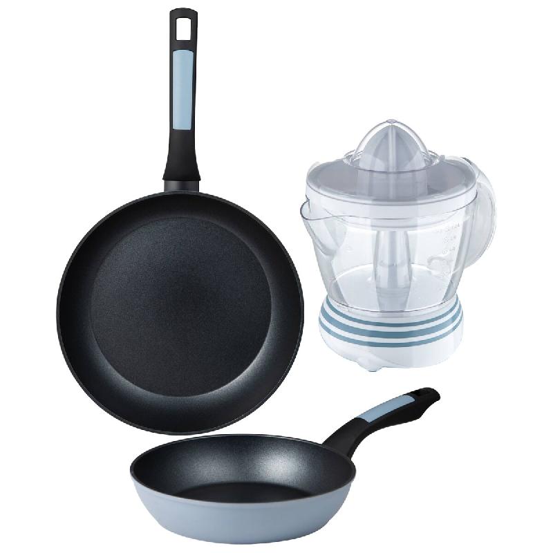 BERGNER - Jeu de 2 poêles Ø20/26 cm en aluminium embouti compatible induction avec presse-agrumes de 40 W de puissance - Capacité de 1,2 L - PK9520_0