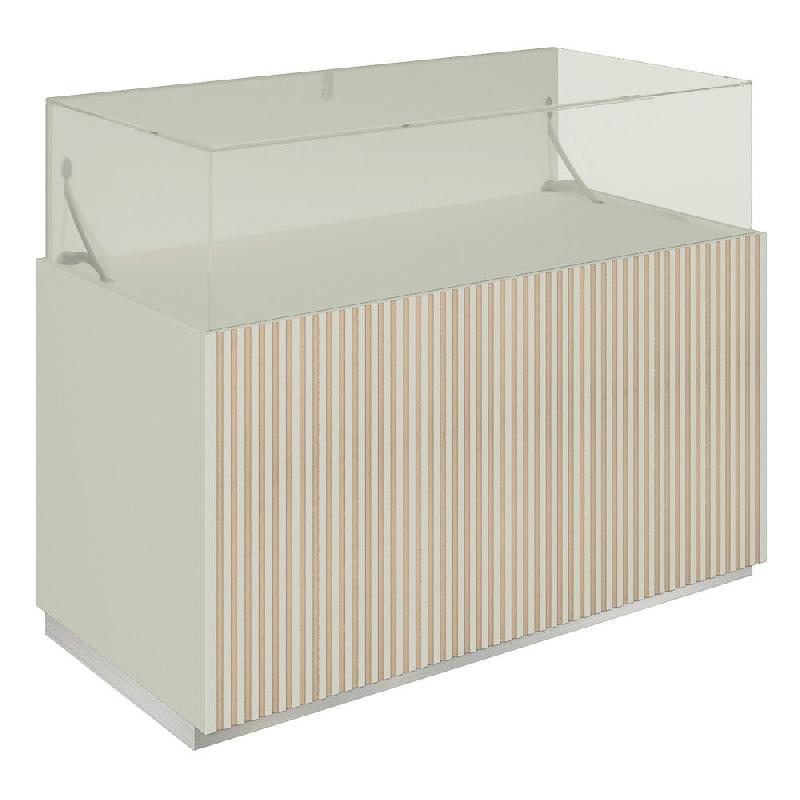 Comptoir vitrine fond bois Vertigo T01 MDF naturel et blanc 120x60x93cm_0