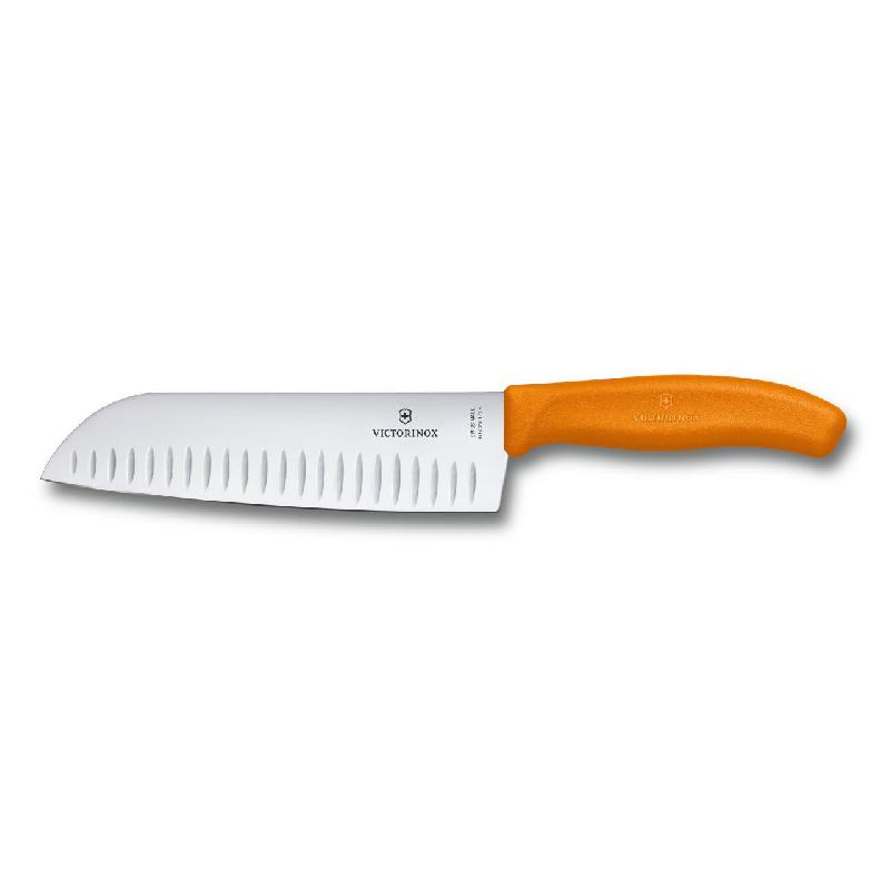 COUTEAU SANTOKU LAME ALVÉOLÉE 17CM MANCHE ORANGE - VICTORINOX - SWISSCLASSIC
