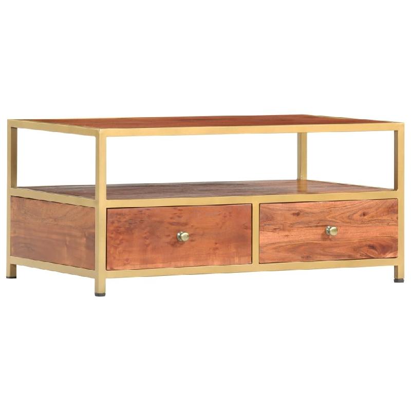 Décoshop26 - Table basse de salon compartiment ouvert et de 2 tiroirs 90 x 50 x 40 cm bois d'acacia massif et acier DEC037209 - acier 3000263160944_0