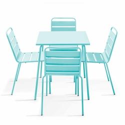 Oviala Business Ensemble table de terrasse et 4 chaises en métal turquoise - Oviala - bleu acier 109183_0