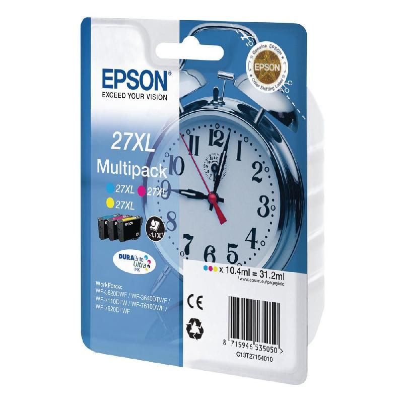 EPSON CARTOUCHE D'ENCRE RÉVEIL T27XL (C13T27154010) - DURABRITE ULTRA - MULTIPACK - GRANDE CAPACITÉ - COULEUR: NOIR, CYAN, JAUNE, MAGENTA