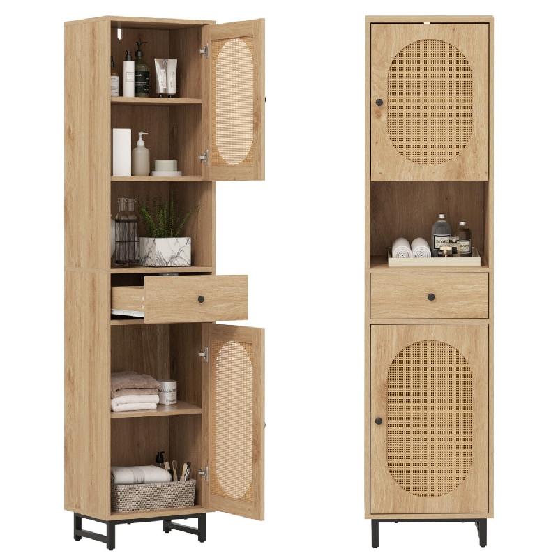 Helloshop26 - Armoire de rangement haut pour salle de bain 40 x 30 x 170 cm grande capacité style contemporain en rotin naturel 20_0017429 - métal 3_0