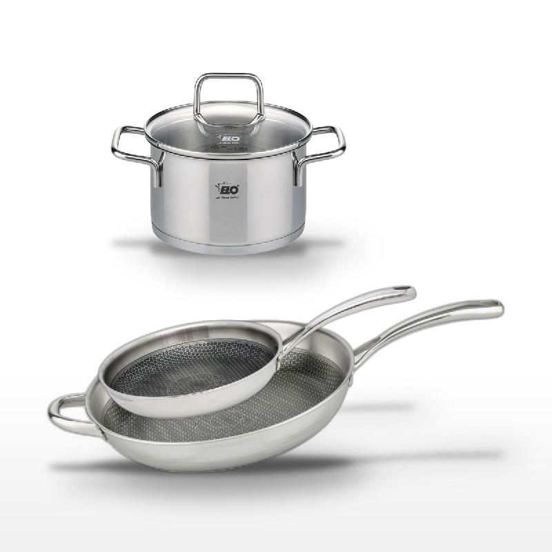 Lot Faitout 16cm & 2 Poêles 28/32cm Elo Relief Evolution - gris inox 3176239956726_0