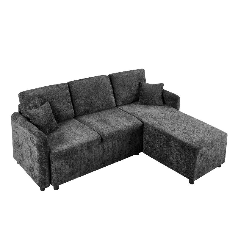 Merax canapé d'angle en L 3 places avec méridienne, 2 coussins, chenille noire, 187.5 x 144 x 85.5 cm - noir multi-matériau ZR788990S_0