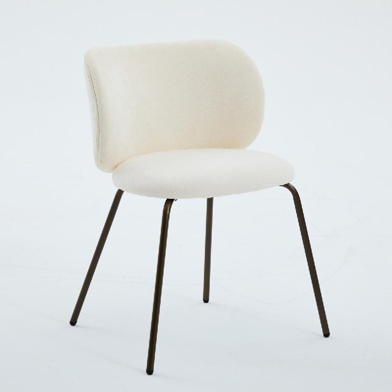 Merax Ensemble de 2 chaises de salle à manger , beige chenille, chaise rembourrée avec dossier incurvé, pieds en métal bronze, chaise de cuisine -_0