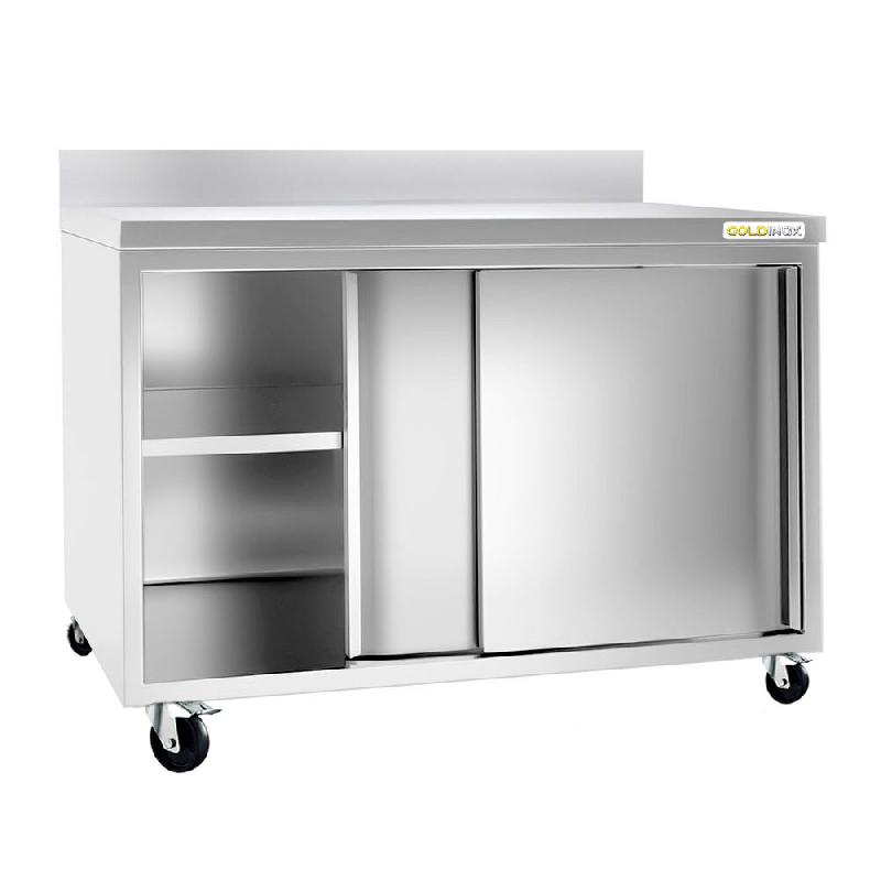 Meuble bas inox 2000x700 mm adossée sur roulettes PREMIUM - GOLDINOX - gris inox 3701770813551_0