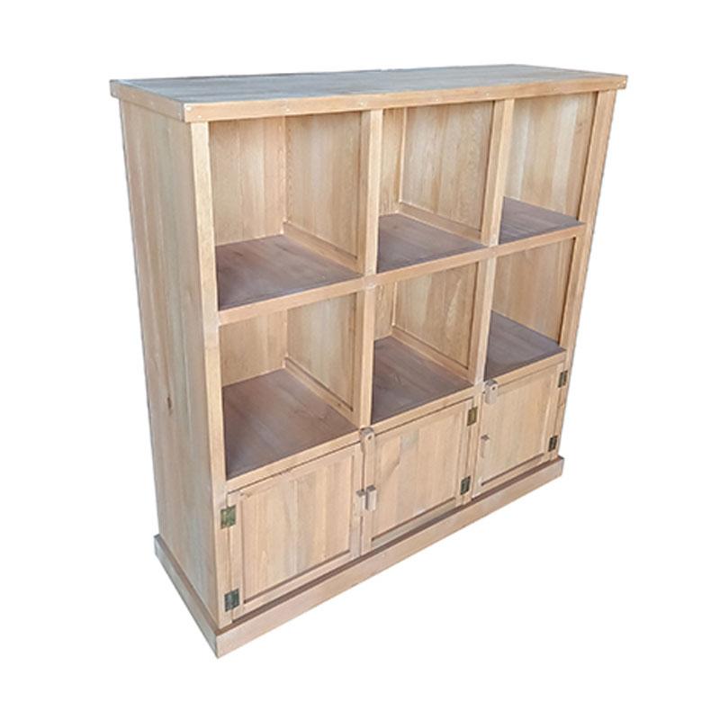 Meuble présentoir pin 6 cases 3 portes Madera - MIEL_0