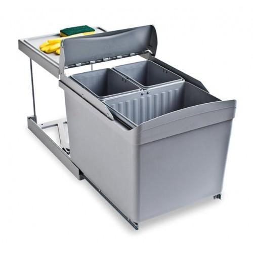 POUBELLES DE RECYCLAGE POUR LA CUISINE - 1 X 16L + 2 X 7,5L - GRIS EMUCA
