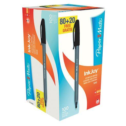 PACK DE 80 STYLOS BILLE PAPER MATE INKJOY 100 À CAPUCHON NOIRS + 20 OFFERTS