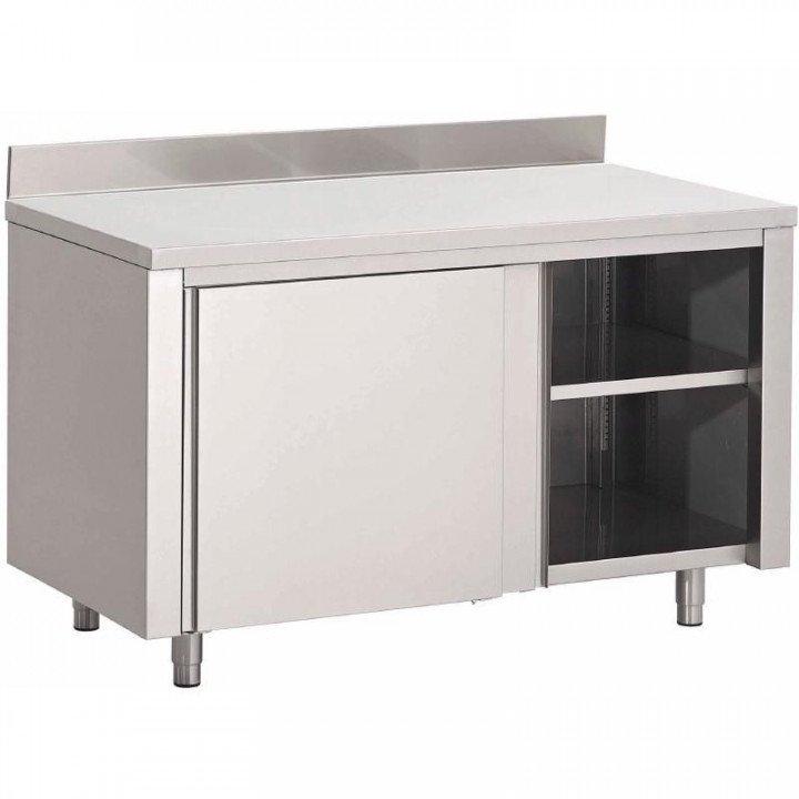 Table armoire inox (L)1500 x (P)700 X (H)850 mm, avec dosseret, portes coulissantes_0