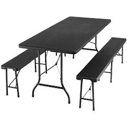 TecTake GmbH tectake Ensemble de table de camping Vani pliable en rotin  noir-aspect rotin - 404528 - noir plastique 404528_0