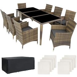 Tectake Salon de jardin Menorca 8 places avec 2 sets de housses + housse de protection - marron naturel - 403753 - beige aluminium 403753_0