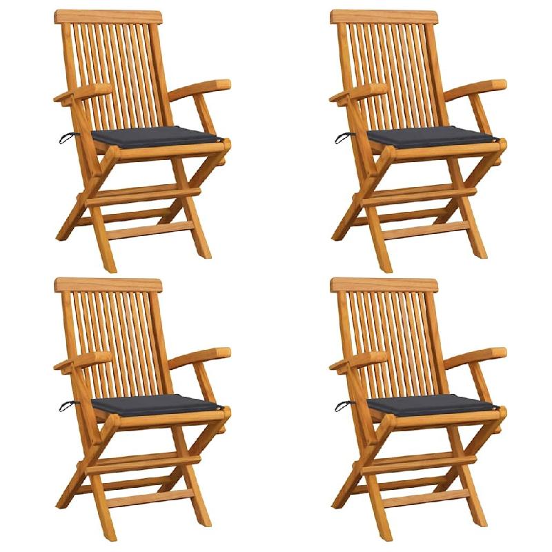 VidaXL Chaises De Jardin Et Coussins Anthracite Lot De 4 Bois De Teck - gris 3065617_0