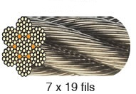 CÂBLE ACIER GALVANISÉ 7 TORONS DE 19 FILS DIAMÈTRE 10 MM COURONNE DE 50 MÈTRES