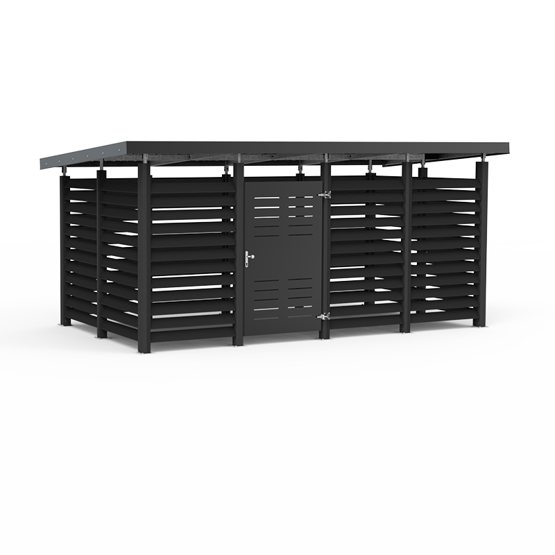Abri de jardin fermé - 5.9 x 3m - Montants noirs - Claustra 2.1m - AC-ABRI-11-FER-2 - Acier galvanisé et toit anthracite_0
