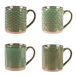 Coffret de 4 mugs Jaspe 35 cl vert -  Rond Porcelaine Table Passion 11.7x cm_0