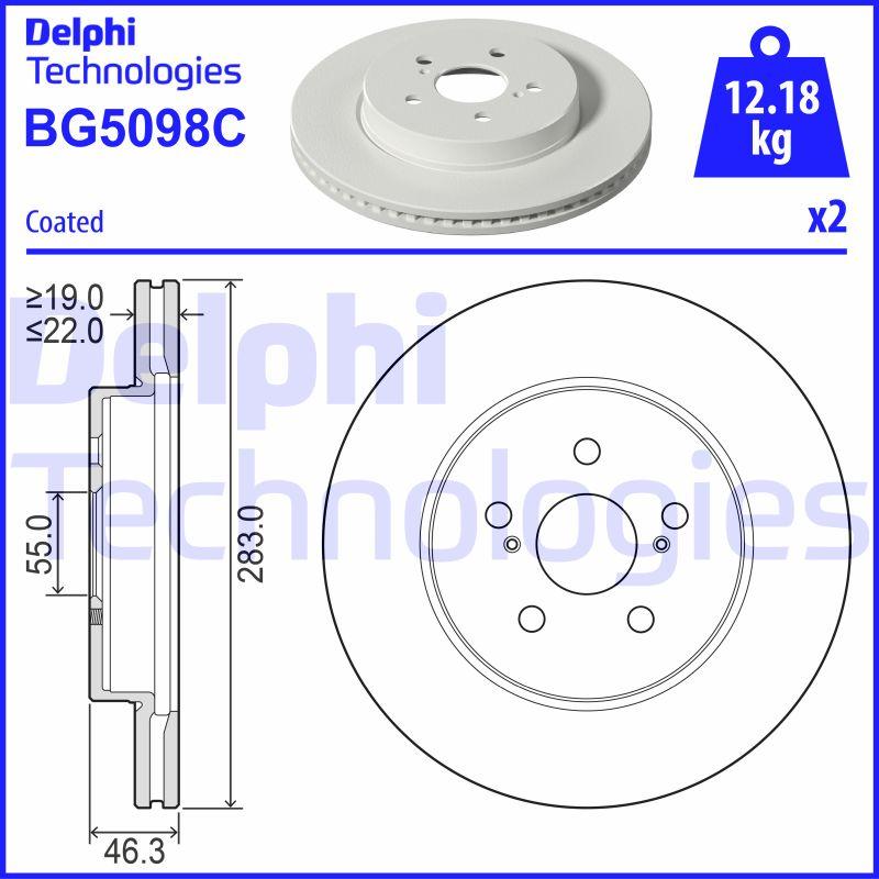 Disque de frein Delphi BG5098C - boîte de 2 disques ventilés pour assemblage avant_0