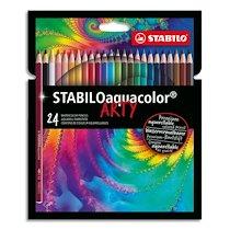 ETUI CARTON 24 CRAYONS DE COULEUR AQUARELLABLES AQUACOLOR ARTY, MINE SOLIDE 2,8 MM, ASSORTIS - LOT DE 2