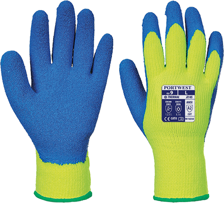 Gant de protection thermique Cold Grip jaune-bleu A145 - XL - Poignée latex crinkle - Doublure acrylique chaude_0