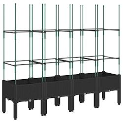 Helloshop26 - Jardinière bac lit surélevé plantes fleurs terrasse jardin avec treillis 160 x 40 x 142,5 cm PP noir 02_0038273 - 3000214203805_0