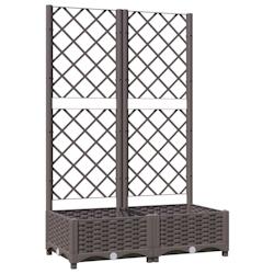 Helloshop26 - Jardinière bac lit surélevé plantes fleurs terrasse jardin avec treillis 80 x 40 x 121,5 cm PP marron 02_0038303 - 3000214192161_0