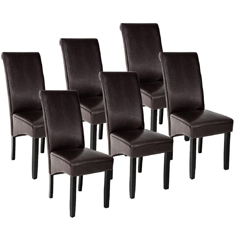 Lot de 6 chaises - design carré élégant marron - pieds noir en bois massif - pour salon, cuisine, salle à manger - 08_0000087_0