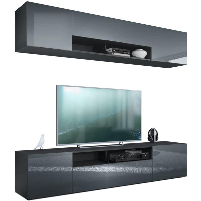Meuble-Paroi Murale Rita - Ensemble Salon Blanc Mat, Armoire Et Étagères Moderne