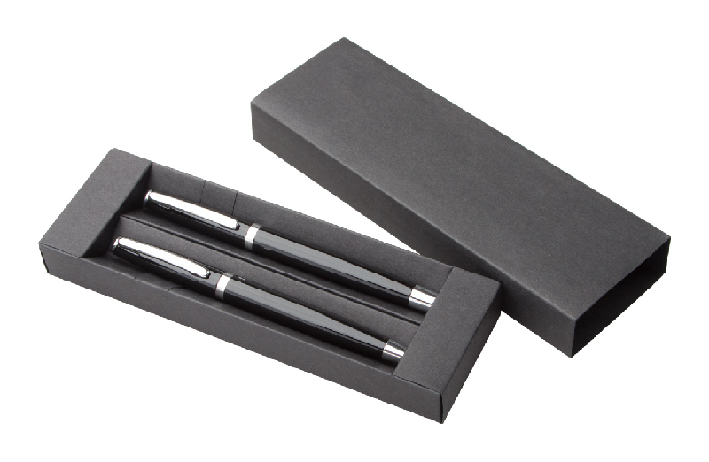 Parure stylo à bille et roller - aluminium - coffret cadeau - encre bleue_0