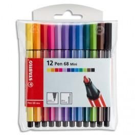 STABILO PEN 68 POCHETTE SOUPLE DE 12 FEUTRES POINTE MOYENNE. COLORIS ASSORTIS