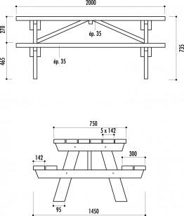 Table de pique-nique Munich - en pin du nord traité autoclave classe 4 - version PMR disponible_0