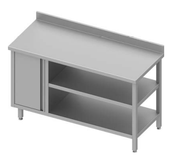 Table de travail inox adossée avec placard  à gauche et deux étagères 1700x600x900 - 930526170_0