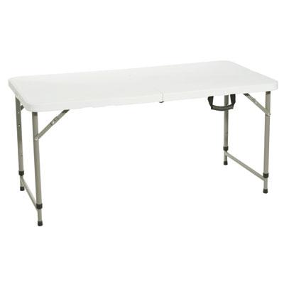 Table pliante portable blanche - L 122 x P 61 x H 62/74 cm - Hauteur réglable - Capacité 4 personnes_0